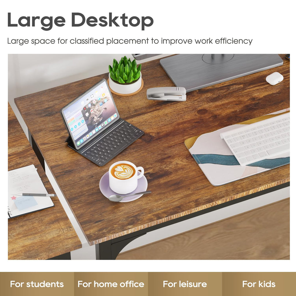 PayLessHere | Escritorio para computadora de 32 pulgadas | color café | Escritorio de oficina con estructura metálica, patas ajustables | Superficie resistente al agua y a los arañazos | Mesa de