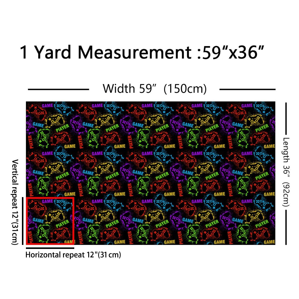 Gaming Fabric by The Yard Hippie Gamer Modern Gamepad Colorful Graffiti DIY Decorative Waterproof Fabric for Outdoor Quilting Sewing Sofa, 1 Yard,Multicolor