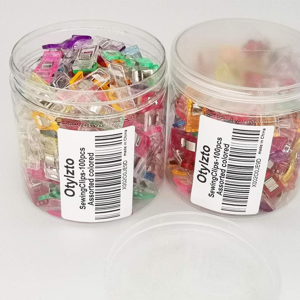 Otylzto Clips de costura, 100 piezas con caja de plástico, clips de acolchado de alta calidad para suministros de herramientas de manualidades, clips de plástico de colores surtidos para manualidades