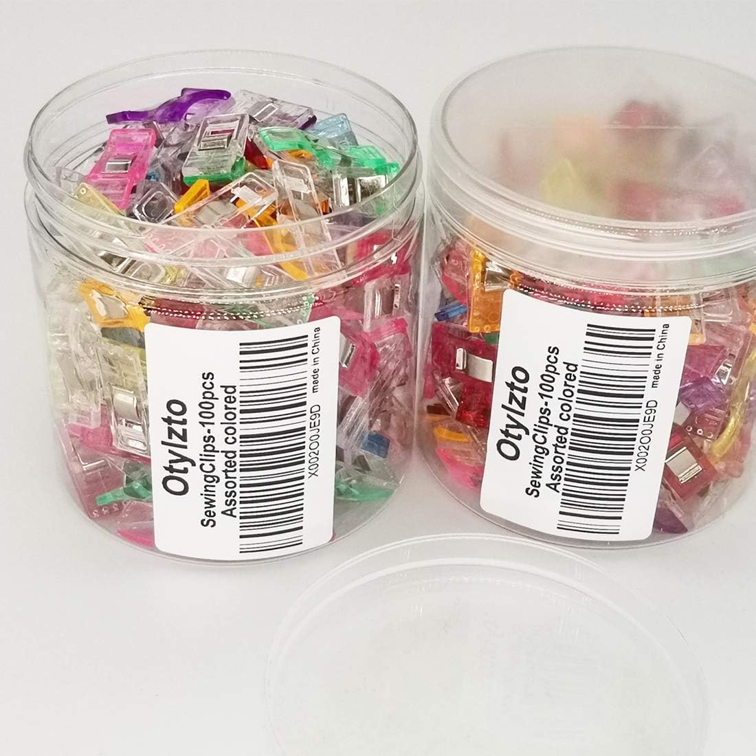 Otylzto Clips de costura, 100 piezas con caja de plástico, clips de acolchado de alta calidad para suministros de herramientas de manualidades, clips de plástico de colores surtidos para manualidades