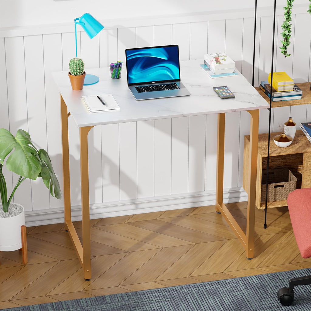 PayLessHere | Escritorio para computadora de 32 pulgadas | color café | Escritorio de oficina con estructura metálica, patas ajustables | Superficie resistente al agua y a los arañazos | Mesa de