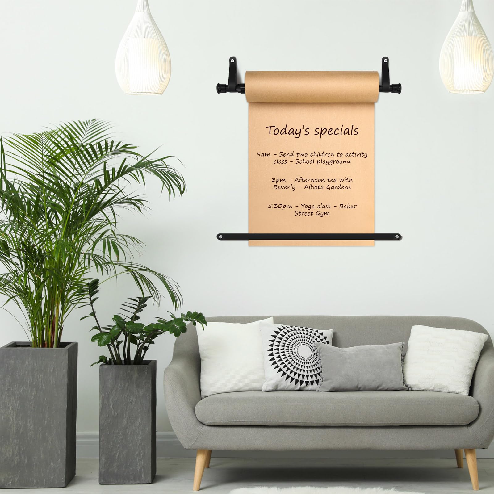 Vicenpal Dispensador de rodillos de papel kraft de 15.5 pulgadas con rollo Kraft de 98.4 ft para listas de tareas, dibujo de bricolaje, tomar notas, obras de arte, inspiración (blanco)