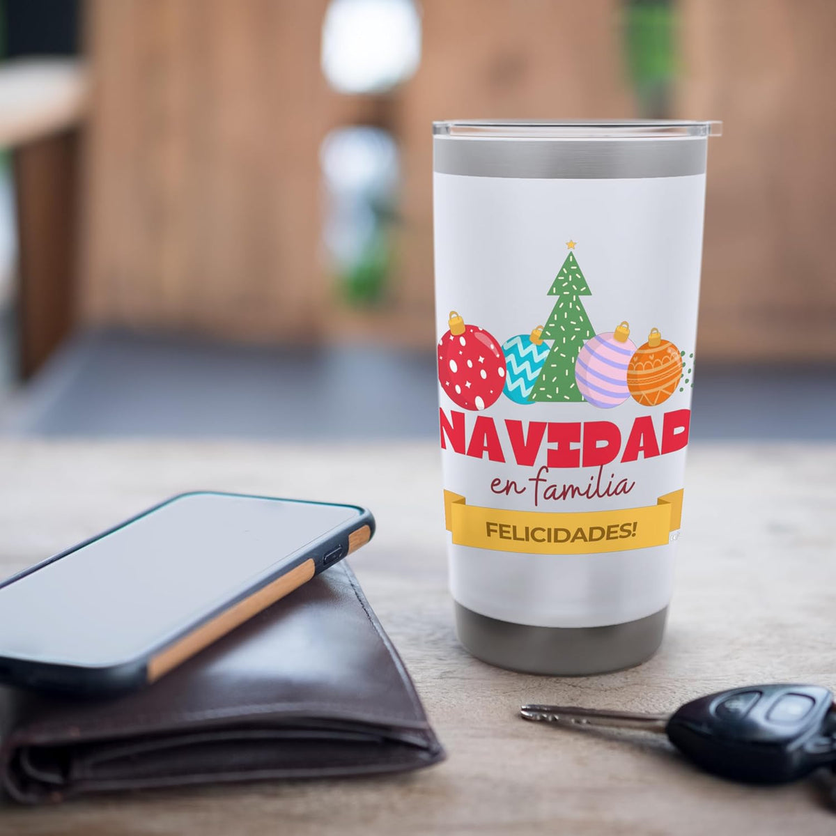 Vaso aislado de acero inoxidable de Navidad en familia