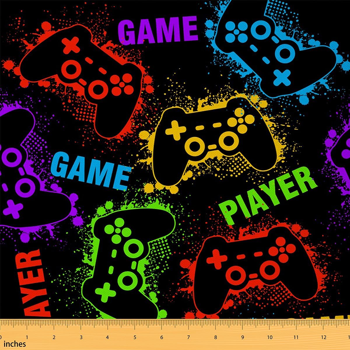 Gaming Fabric by The Yard Hippie Gamer Modern Gamepad Colorful Graffiti DIY Decorative Waterproof Fabric for Outdoor Quilting Sewing Sofa, 1 Yard,Multicolor