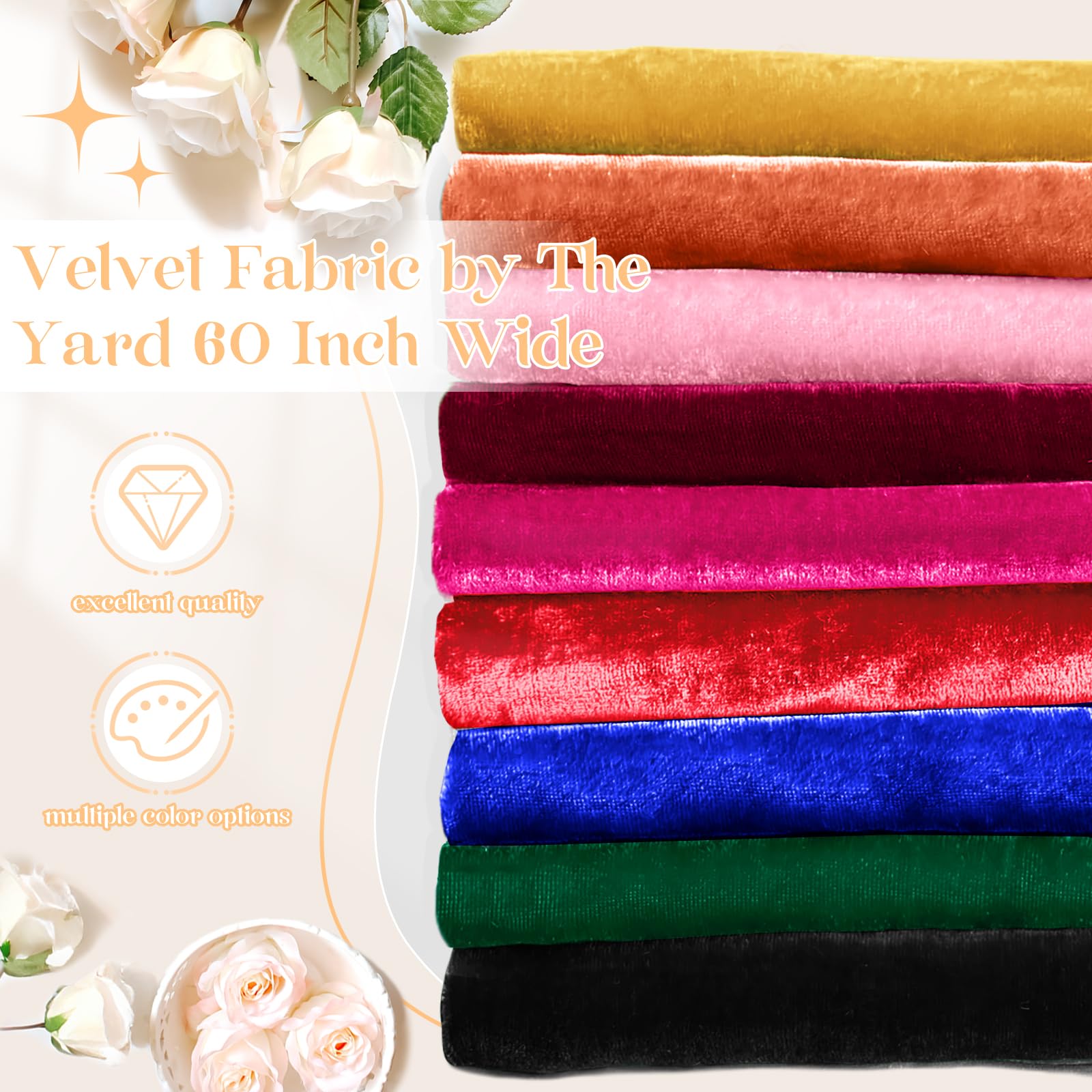 P Pothuiny Pink Velvet Fabric by The Yard, 1 Yard x 60 Inch Wide Luxury & Soft Stretchy Velvet Cloth Fabric for Sewing, Apparel, Upholstery - 90% Polyester 10% Spandex