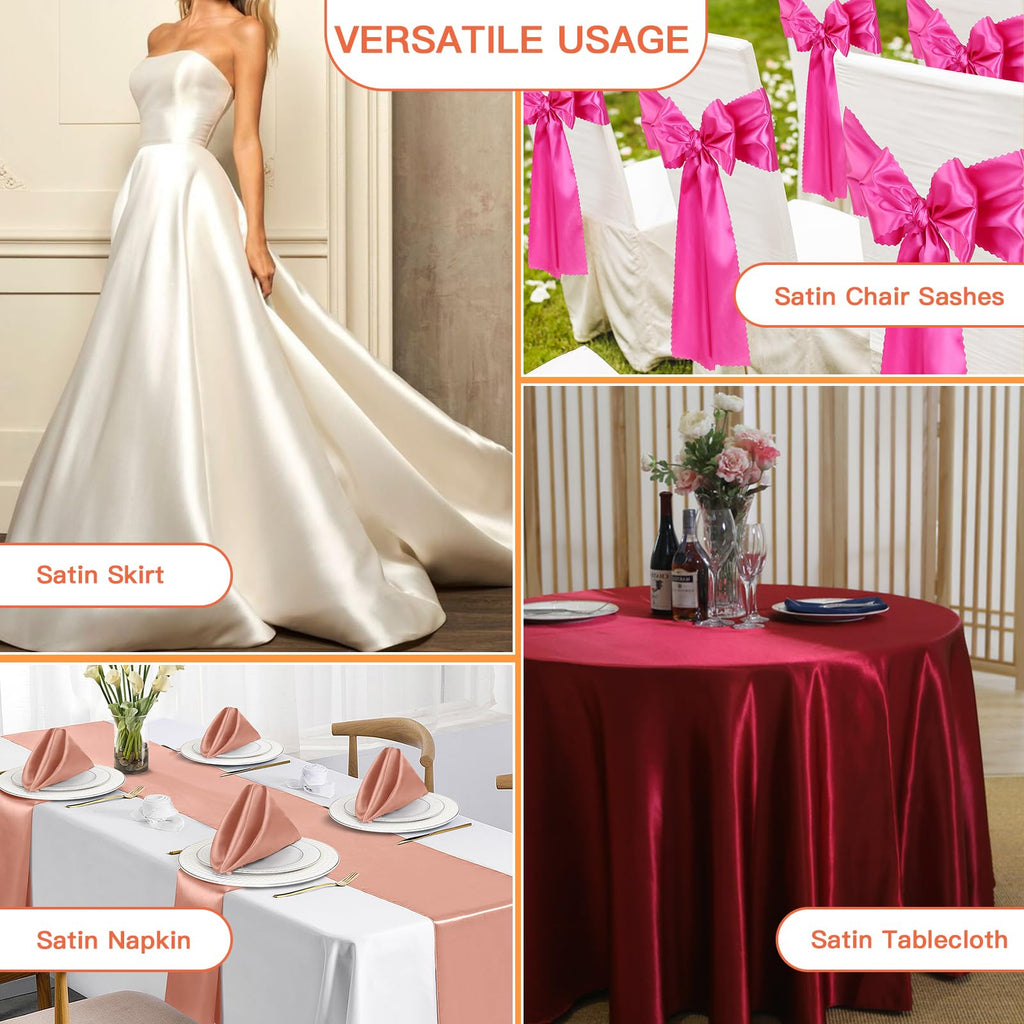 P Pothuiny 55 Inch Wide Hot Pink Satin Fabric by The Yard, Silky Charmeuse Satin Fabric for Bridal Wedding Dress Decor DIY Apparel Crafts, 1 Yard