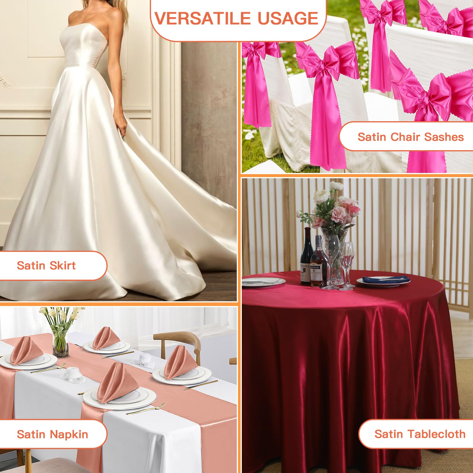 P Pothuiny 55 Inch Wide Hot Pink Satin Fabric by The Yard, Silky Charmeuse Satin Fabric for Bridal Wedding Dress Decor DIY Apparel Crafts, 1 Yard