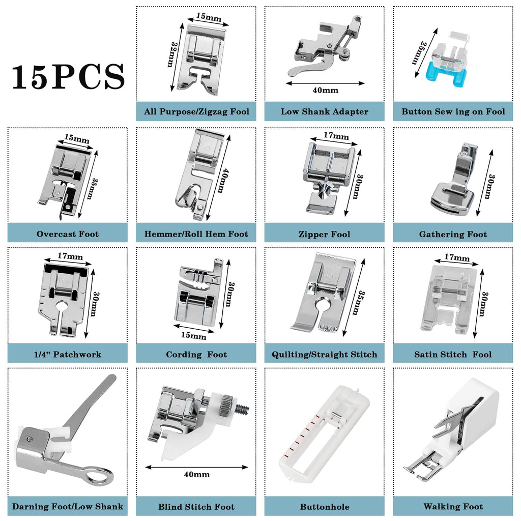 Universal 15 Piece Sewing Machine Presser Walking Feet Kit
