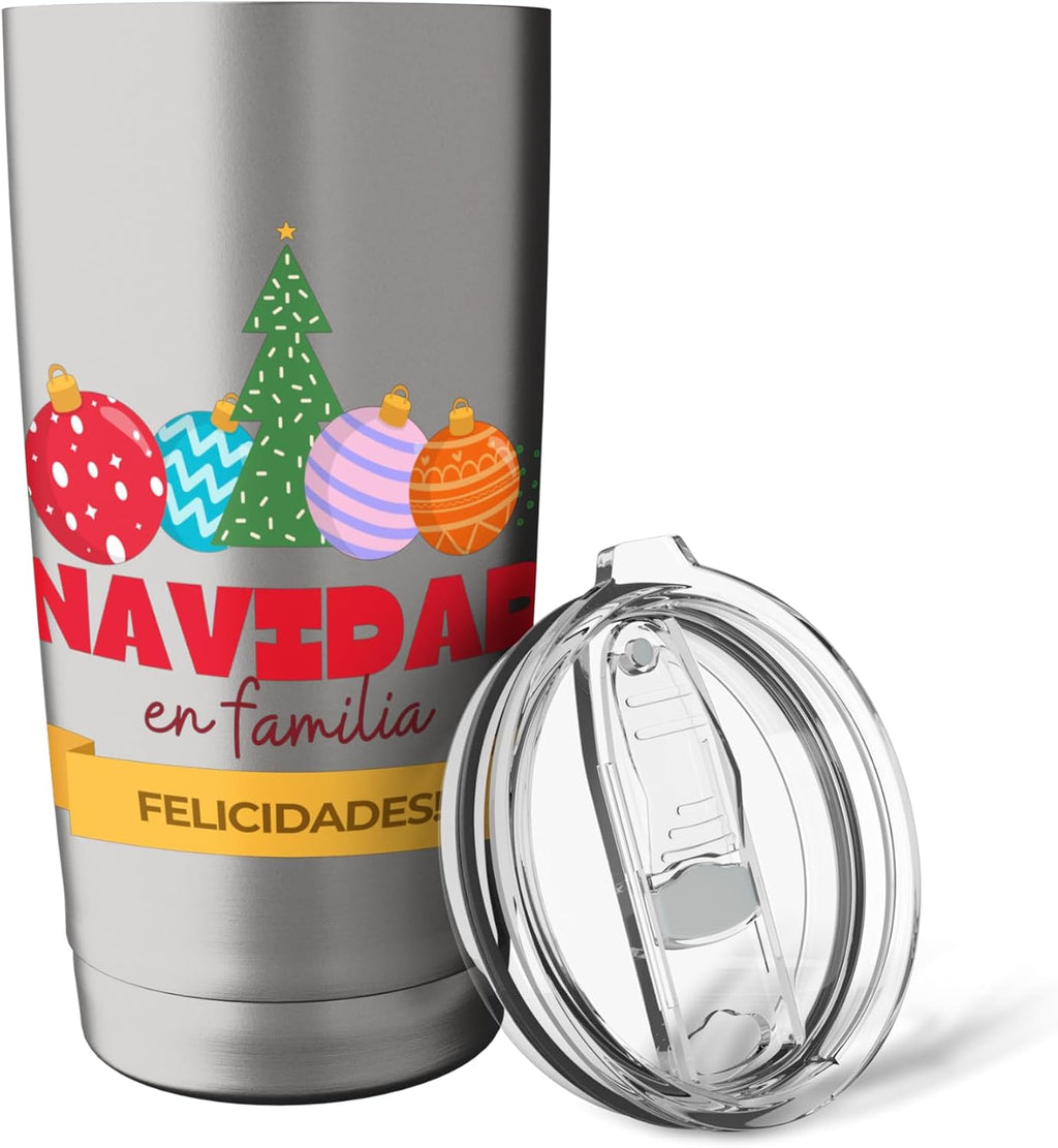Vaso aislado de acero inoxidable de Navidad en familia