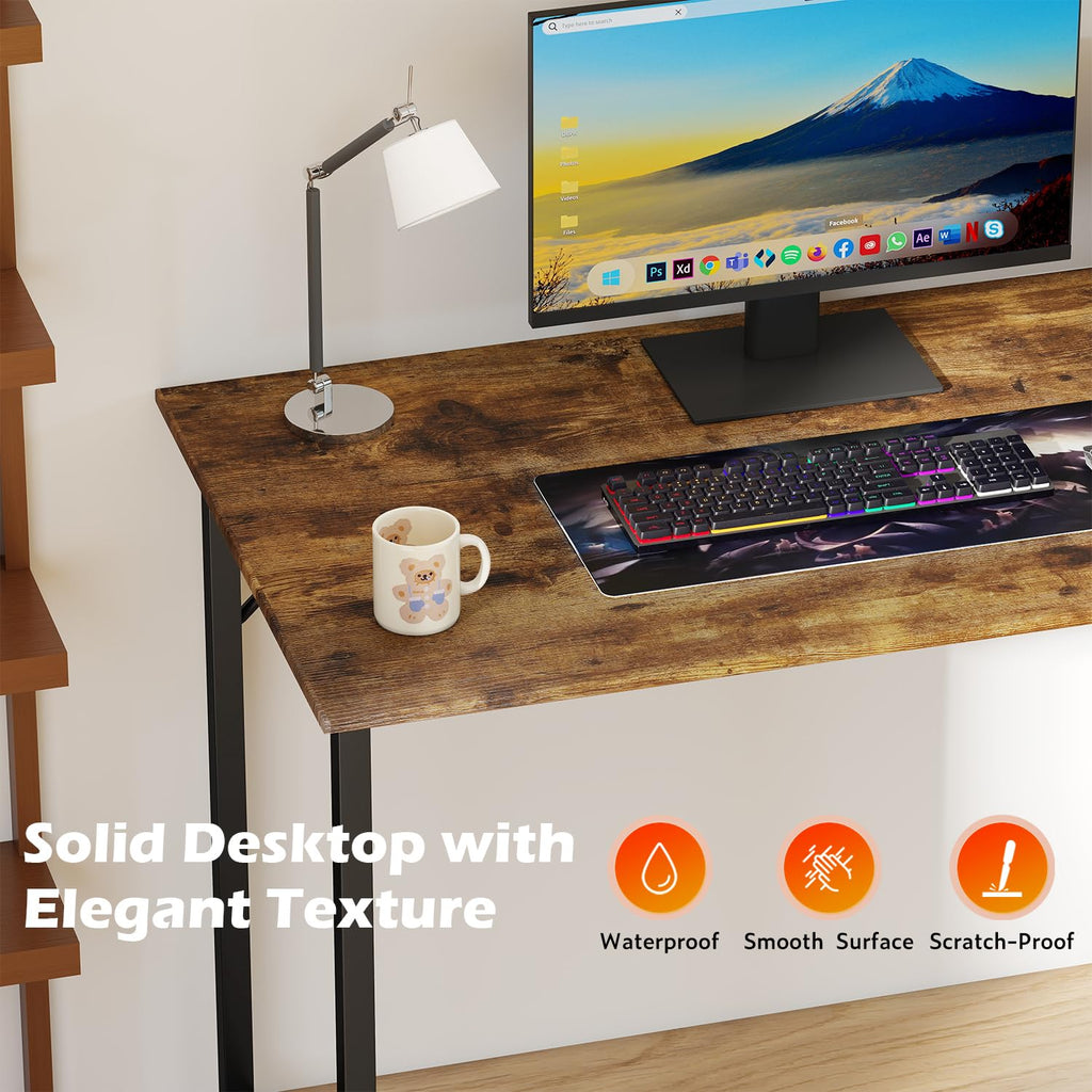 PayLessHere | Escritorio para computadora de 32 pulgadas | color café | Escritorio de oficina con estructura metálica, patas ajustables | Superficie resistente al agua y a los arañazos | Mesa de