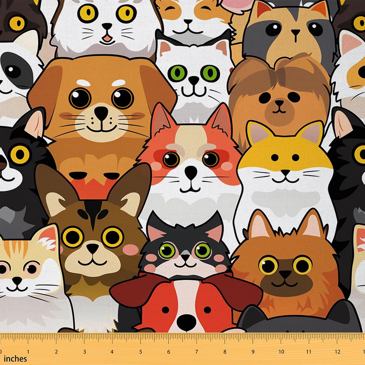 Cartoon Cats Upholstery Fabric By The Yard, Kawai Animals Decorative Fabric for Upholstery and Home DIY Projects, Cute Cat Print Soft Flannel, 1 Yard, Colorful