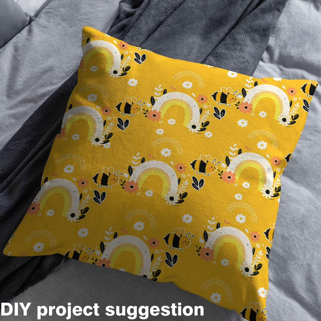 Rainbow Embrace Shine Decorative Fabric by The Yard - White Flower and Yellow Bee Upholstery, Garden Pastoral Style DIY Waterproof for Quilting Sewing, Yellow, 1 Yard