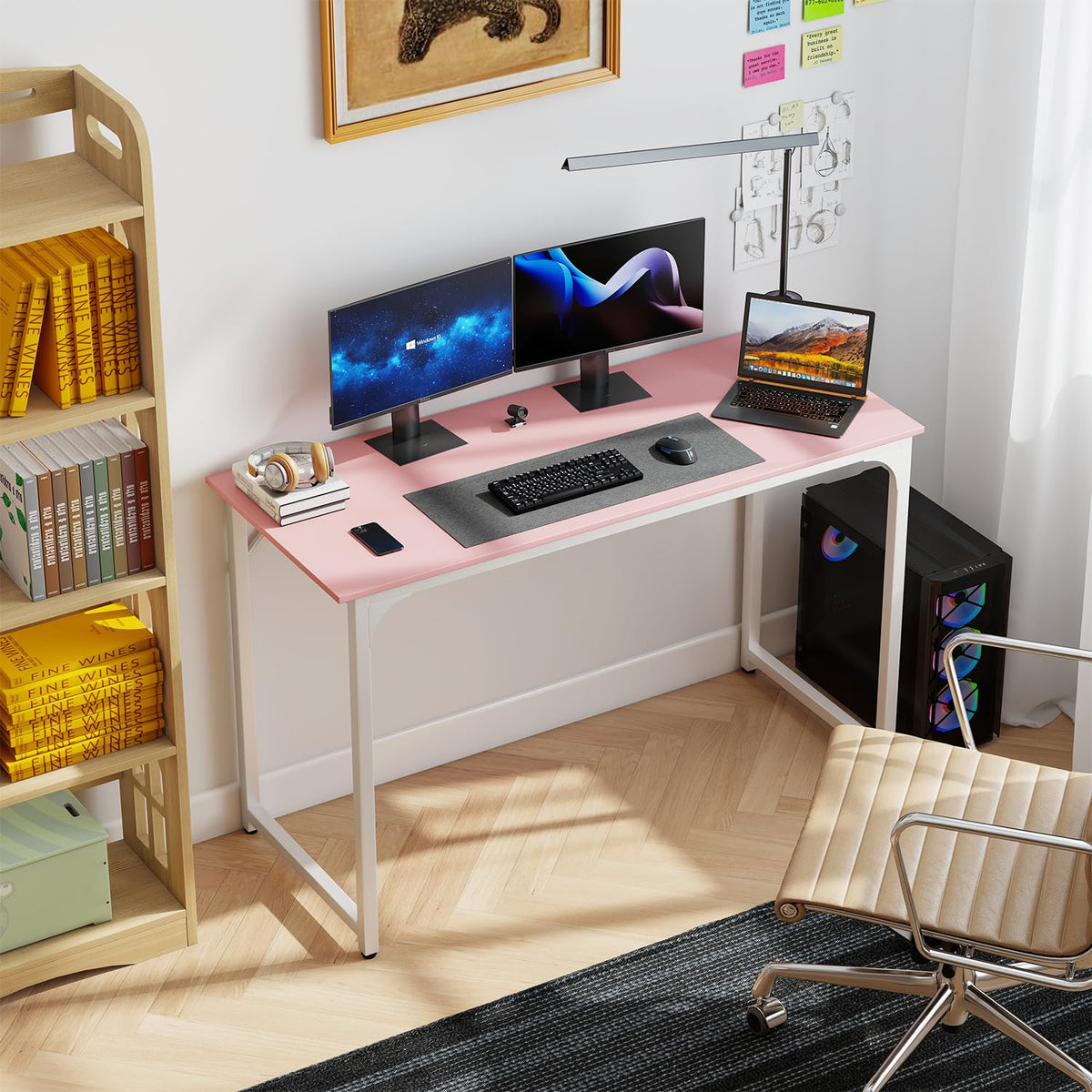 PayLessHere | Escritorio para computadora de 32 pulgadas | color café | Escritorio de oficina con estructura metálica, patas ajustables | Superficie resistente al agua y a los arañazos | Mesa de