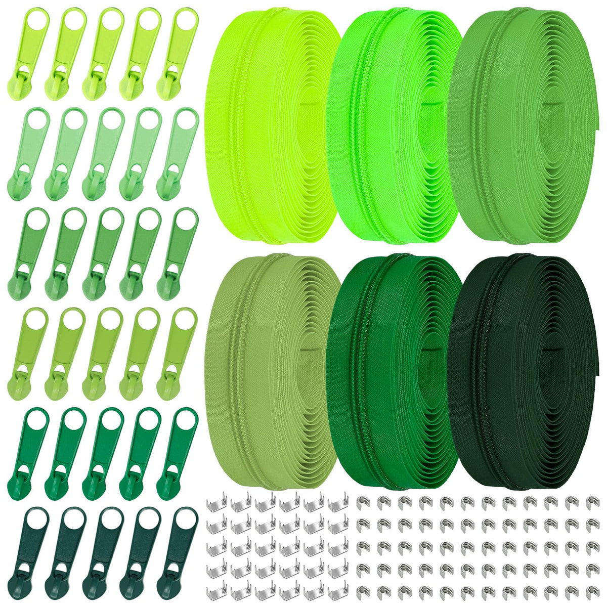 Cinta de Cremallera de Nylon #3 para Costura: YZSFIRM 24 Yardas Serie Gris por Yarda Cremalleras de Bobina de Nylon para Manualidades de Costura DIY con 30 Deslizadores de Cremallera de Metal al Por