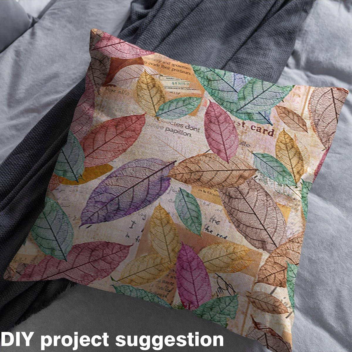 Castle Fairy Colorful Leaves Fabric by The Yard,Village Country DIY Art Fabrics,Old Newspapers Print Decor Fabric,Autumn Fallen Leaves Soft Flannel Polyester No Stretch Fabric,1 Yard,36" L x 59" W