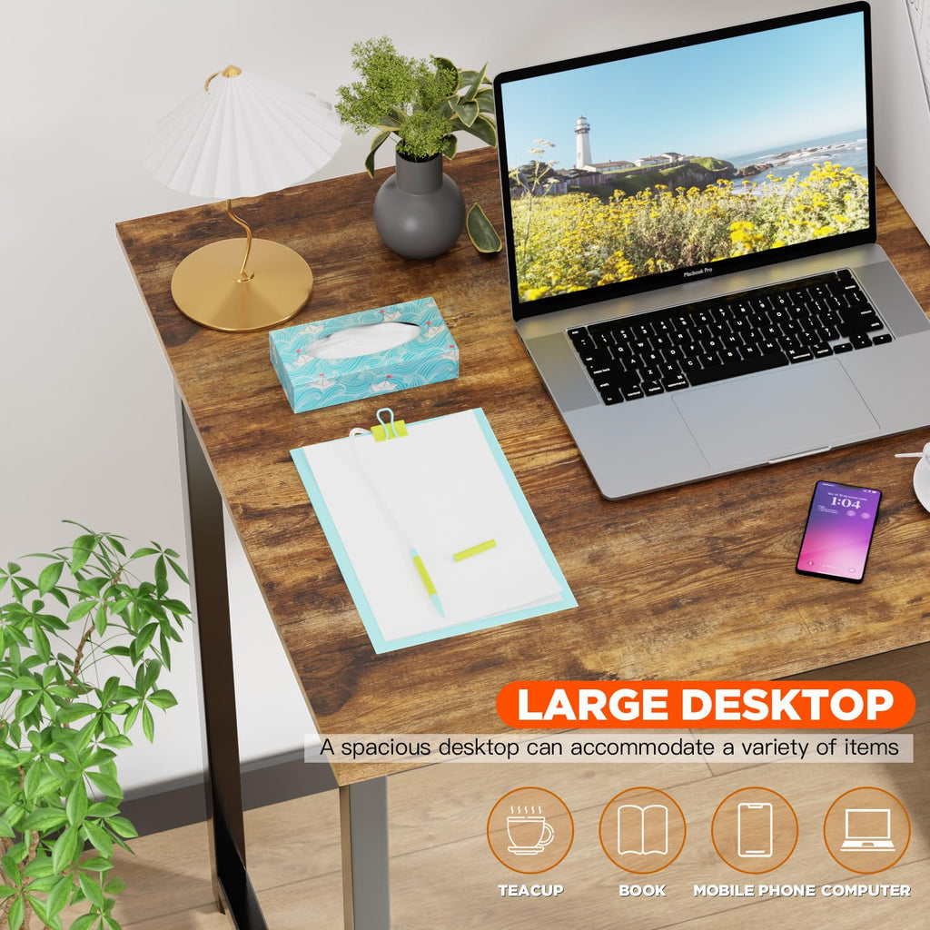 PayLessHere | Escritorio para computadora de 32 pulgadas | color café | Escritorio de oficina con estructura metálica, patas ajustables | Superficie resistente al agua y a los arañazos | Mesa de