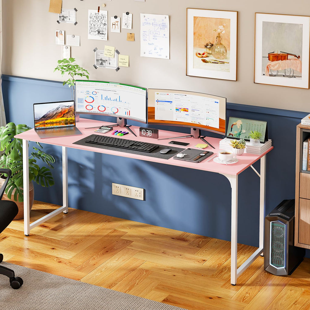 PayLessHere | Escritorio para computadora de 32 pulgadas | color café | Escritorio de oficina con estructura metálica, patas ajustables | Superficie resistente al agua y a los arañazos | Mesa de