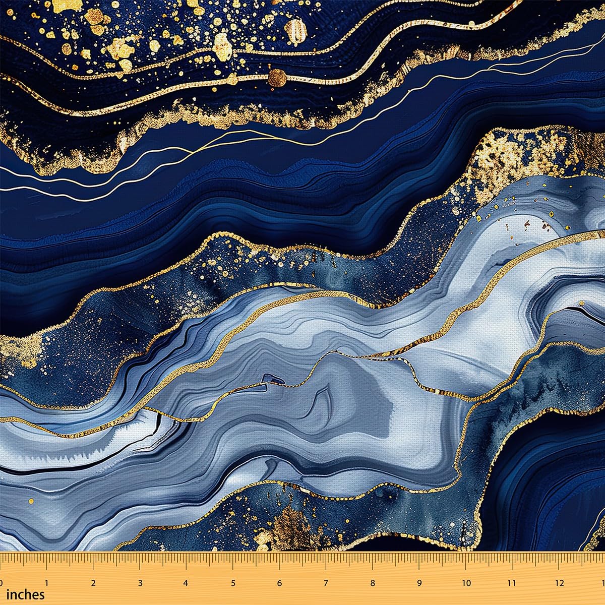 The Yard Gold Giltter Decorative Fabric in Navy Blue Marble Upholstery, Tie Dye Fluid Magma Hipster Outdoor Fabric for DIY Craft Patchwork, 1 Yard, Multicolor