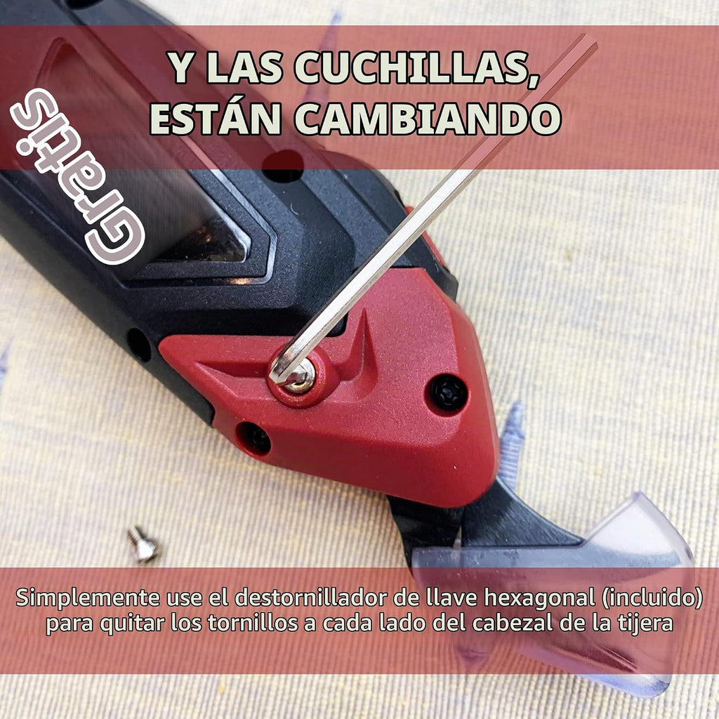Madam Sew Tijeras eléctricas inalámbricas para corte de tela | Cortador eléctrico recargable de tela resistente con cuchillas de repuesto, agarre antideslizante | Tijeras eléctricas para cartón