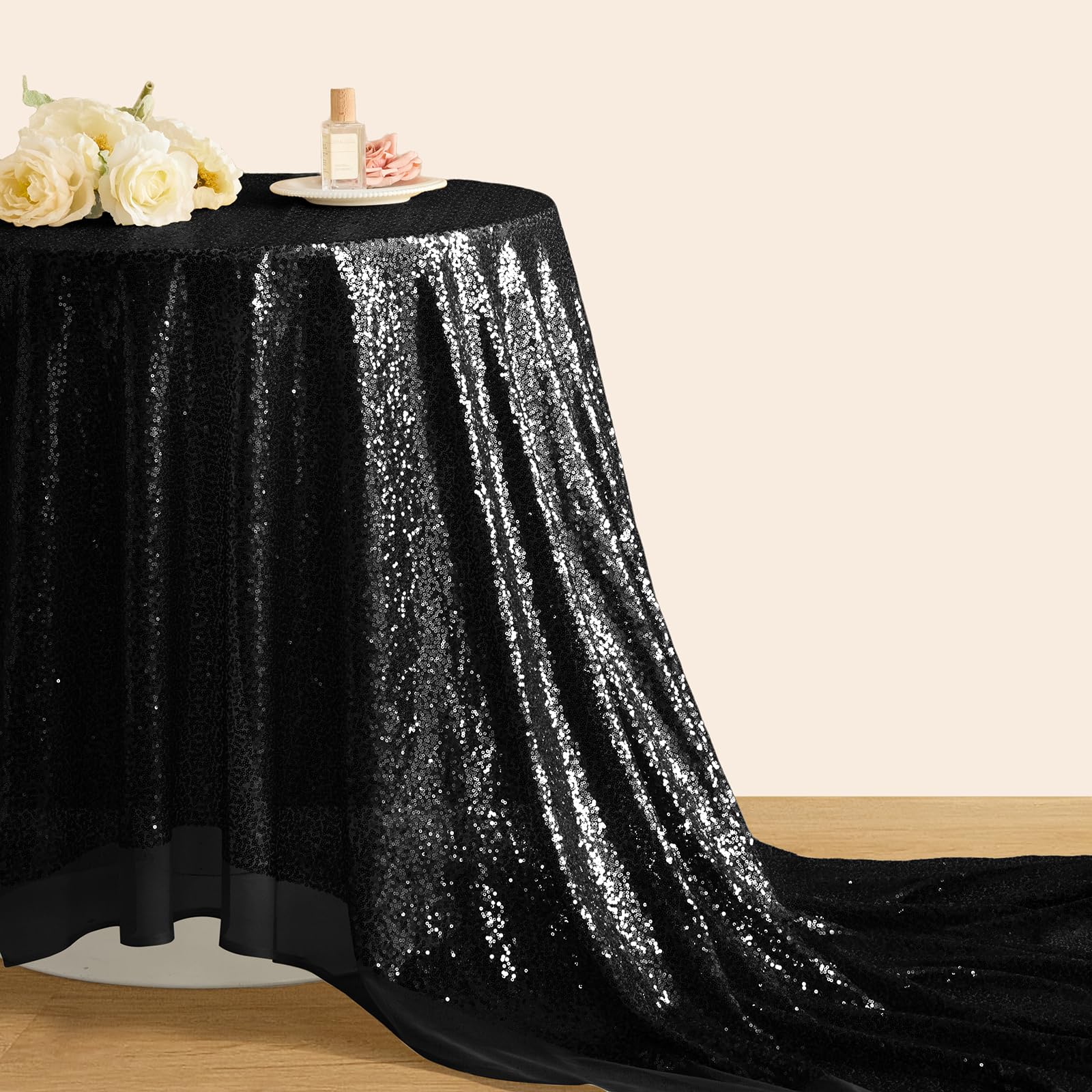 YPDY 1 Yard Black Sequin Fabric,48 Inch Width by The Yard,Sparkly Glitter Material for Xmas Decor Tablecloths Wedding Decor and DIY Sewing Projects