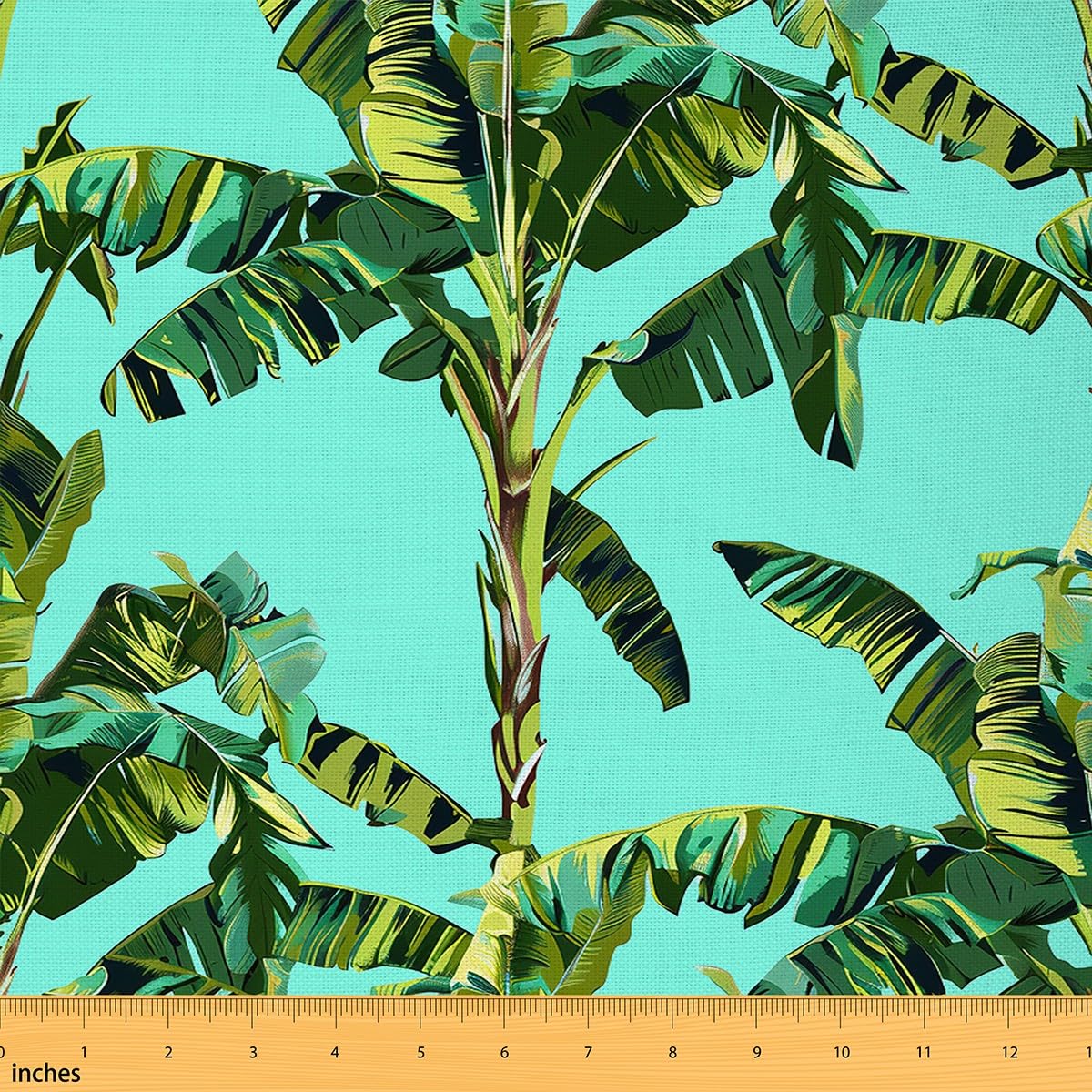 Feelyou Palm Tree Print Fabric By The Yard, Palm Leaf Upholstery Fabric for Chairs Sofa Couch,Botanical Nature Theme Soft Flannel, 2 Yards, Green Blue