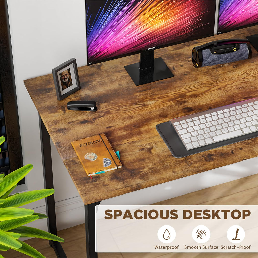 PayLessHere | Escritorio para computadora de 32 pulgadas | color café | Escritorio de oficina con estructura metálica, patas ajustables | Superficie resistente al agua y a los arañazos | Mesa de