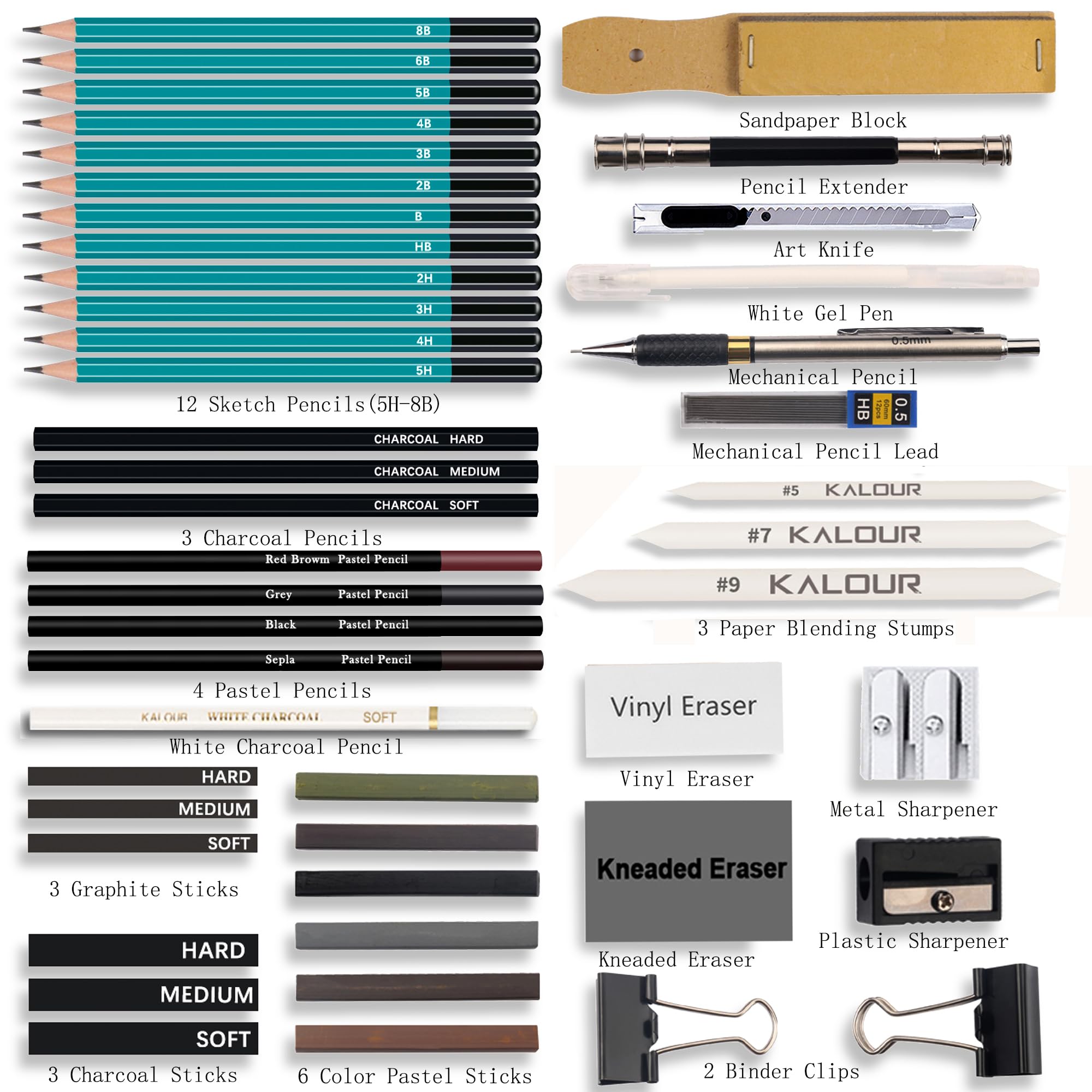 KALOUR 50 Pack Drawing Set Sketch Kit Pro