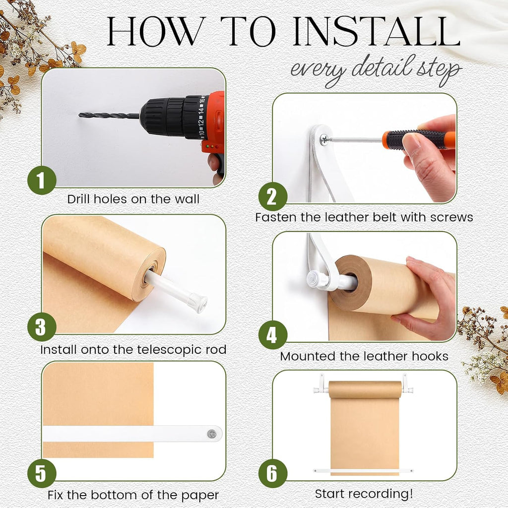 Vicenpal Dispensador de rodillos de papel kraft de 15.5 pulgadas con rollo Kraft de 98.4 ft para listas de tareas, dibujo de bricolaje, tomar notas, obras de arte, inspiración (blanco)