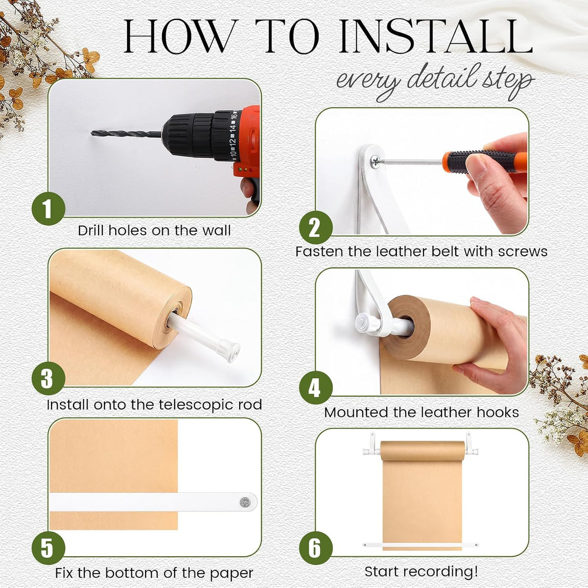 Vicenpal Dispensador de rodillos de papel kraft de 15.5 pulgadas con rollo Kraft de 98.4 ft para listas de tareas, dibujo de bricolaje, tomar notas, obras de arte, inspiración (blanco)