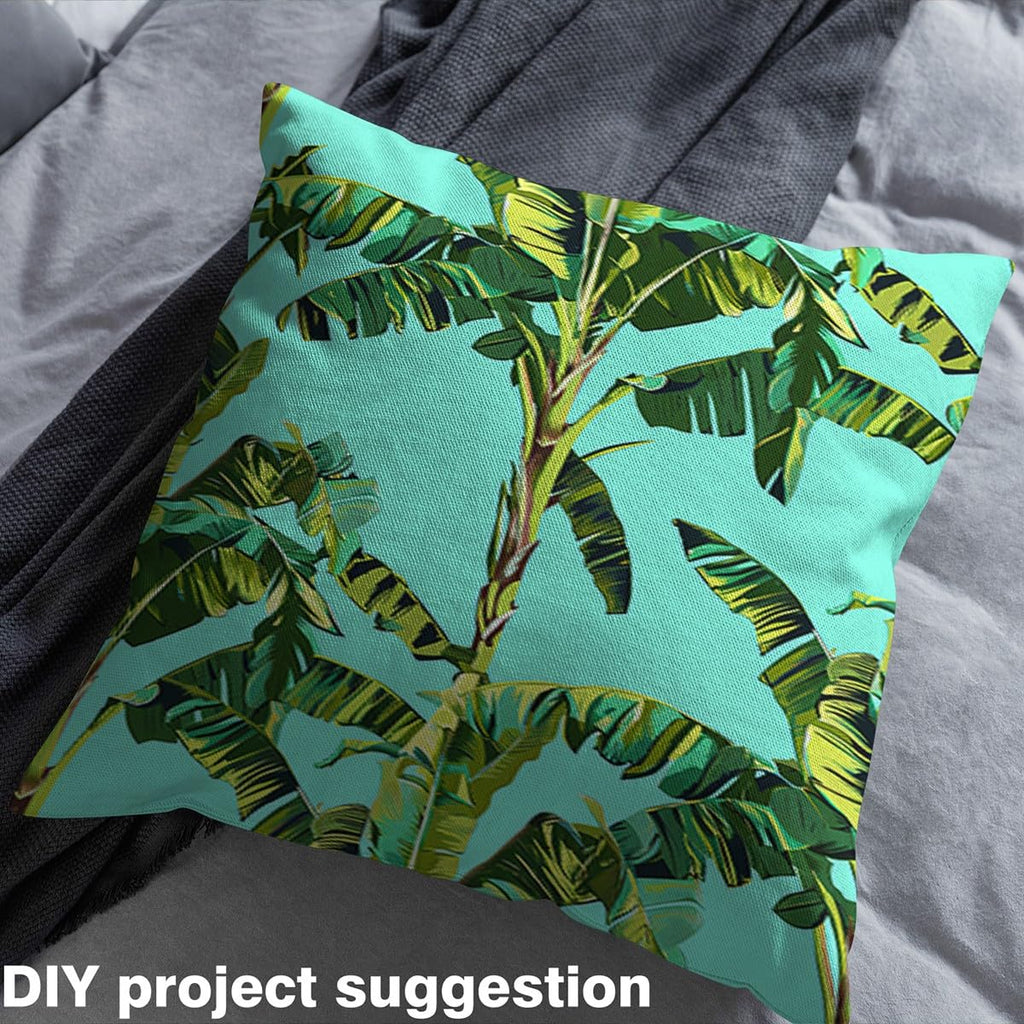 Feelyou Palm Tree Print Fabric By The Yard, Palm Leaf Upholstery Fabric for Chairs Sofa Couch,Botanical Nature Theme Soft Flannel, 2 Yards, Green Blue