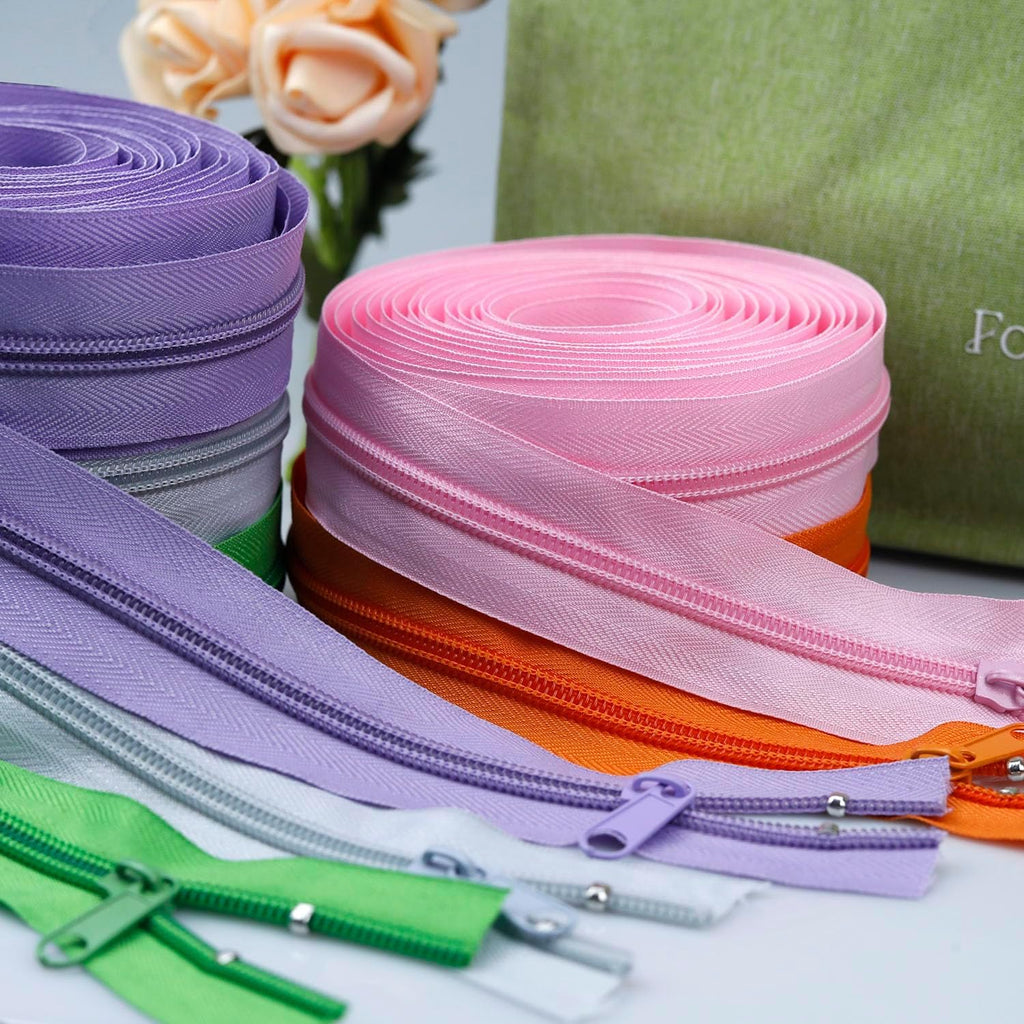 Cinta de Cremallera de Nylon #3 para Costura: YZSFIRM 24 Yardas Serie Gris por Yarda Cremalleras de Bobina de Nylon para Manualidades de Costura DIY con 30 Deslizadores de Cremallera de Metal al Por
