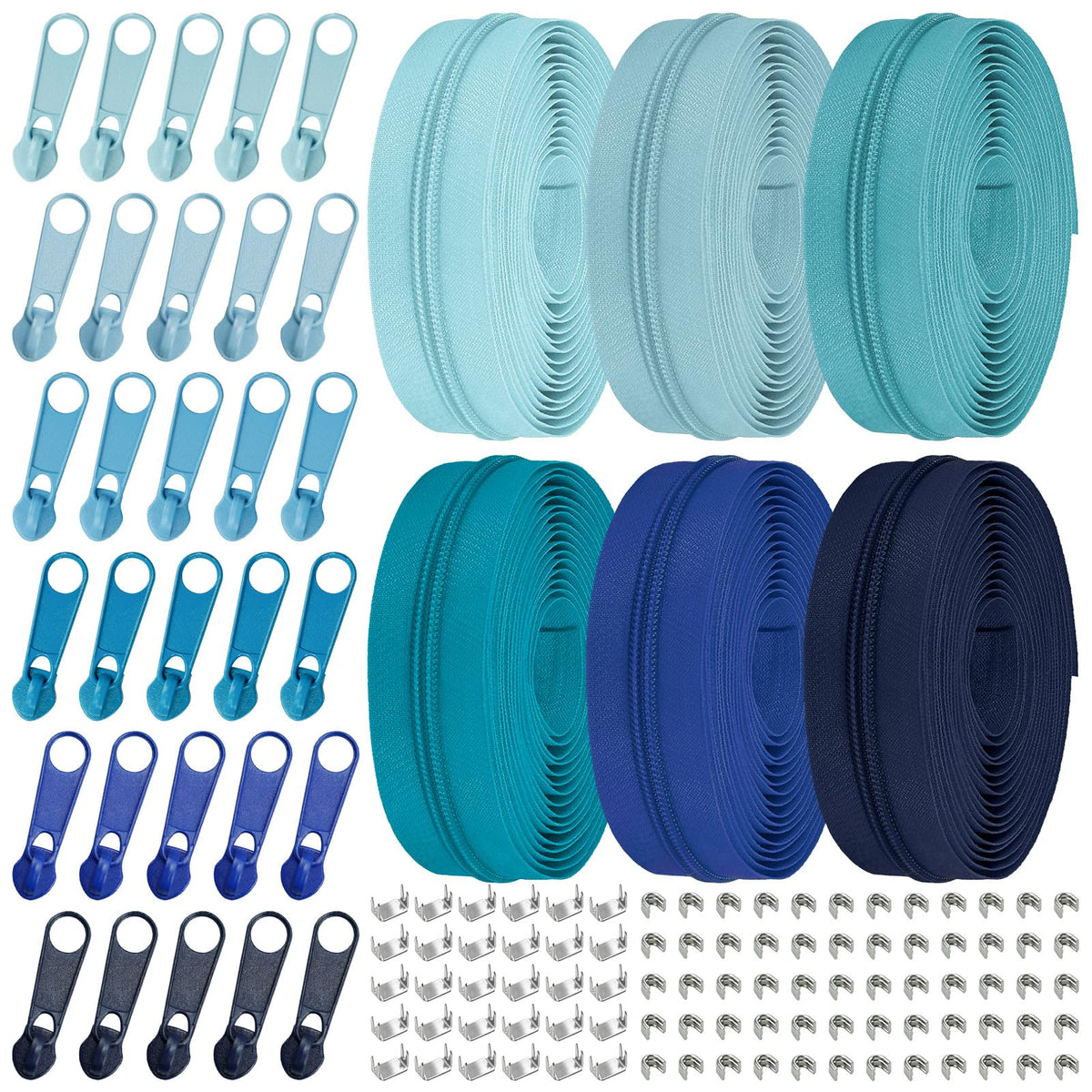 Cinta de Cremallera de Nylon #3 para Costura: YZSFIRM 24 Yardas Serie Gris por Yarda Cremalleras de Bobina de Nylon para Manualidades de Costura DIY con 30 Deslizadores de Cremallera de Metal al Por