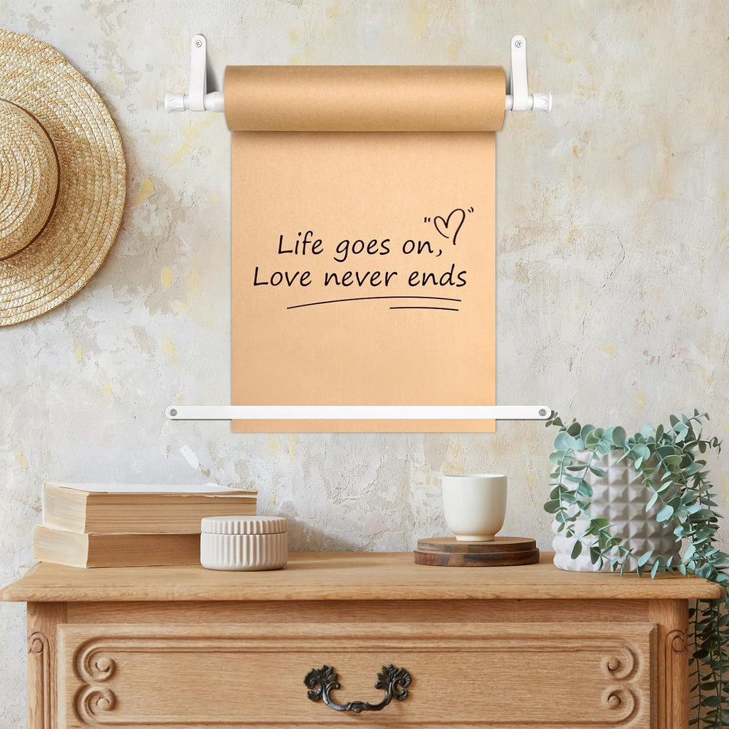 Vicenpal Dispensador de rodillos de papel kraft de 15.5 pulgadas con rollo Kraft de 98.4 ft para listas de tareas, dibujo de bricolaje, tomar notas, obras de arte, inspiración (blanco)