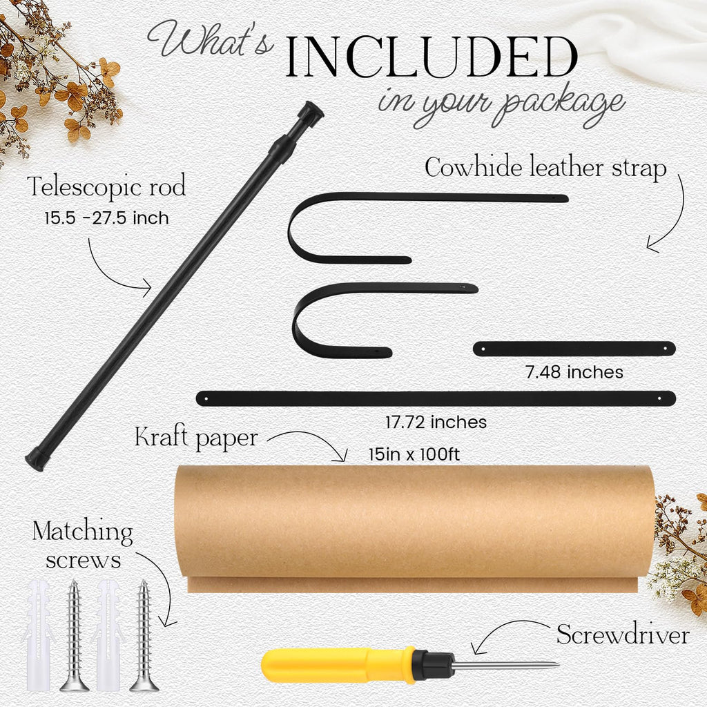 Vicenpal Dispensador de rodillos de papel kraft de 15.5 pulgadas con rollo Kraft de 98.4 ft para listas de tareas, dibujo de bricolaje, tomar notas, obras de arte, inspiración (blanco)