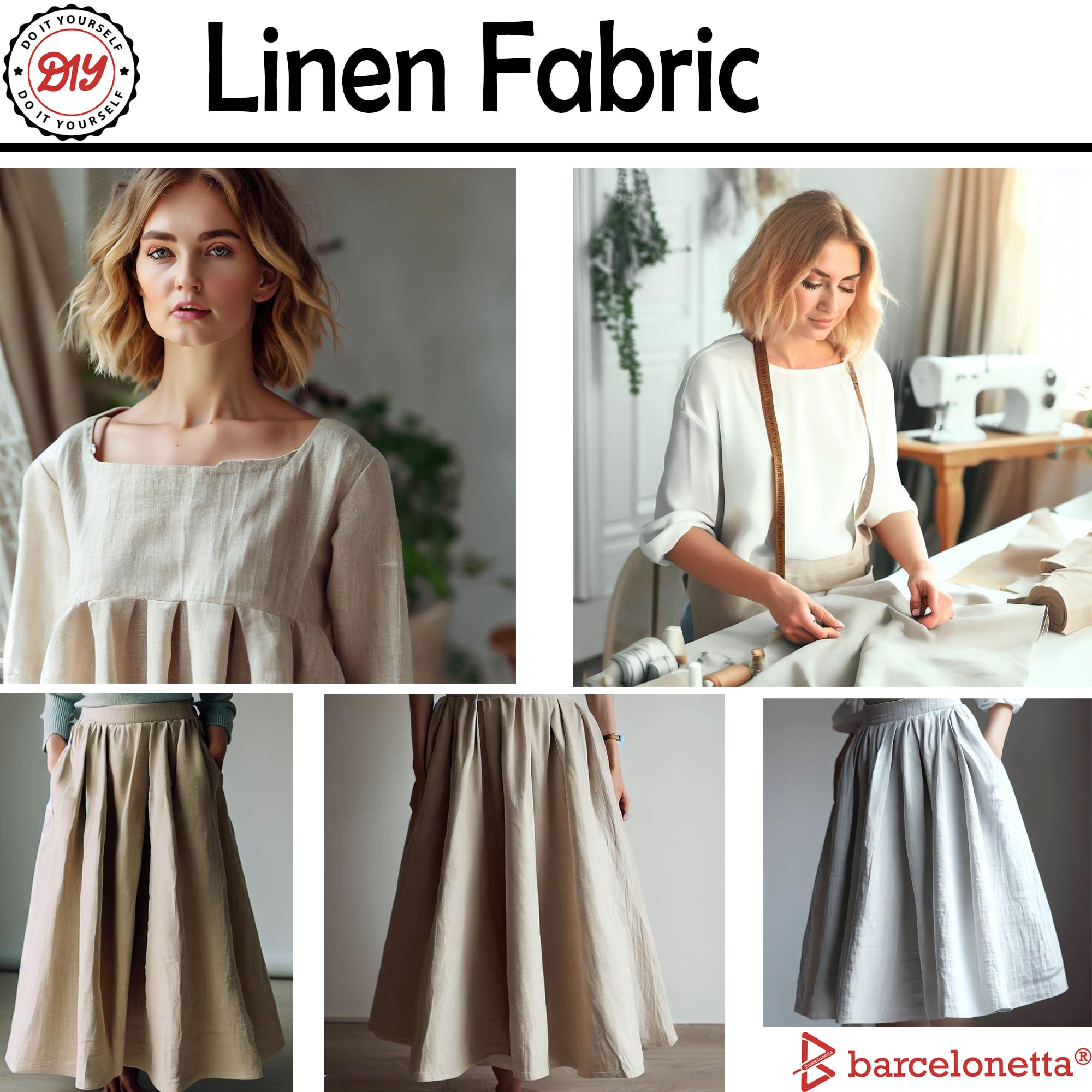 Barcelonetta | Linen Fabric | Natural Linen Cloth | Embroidery, Sewing | Soft, Breathable | 55" Wide | 70% Linen, 30% Rayon | Hemp, Jute, Needlework, Lining (Baby Pink, 1 Yard)