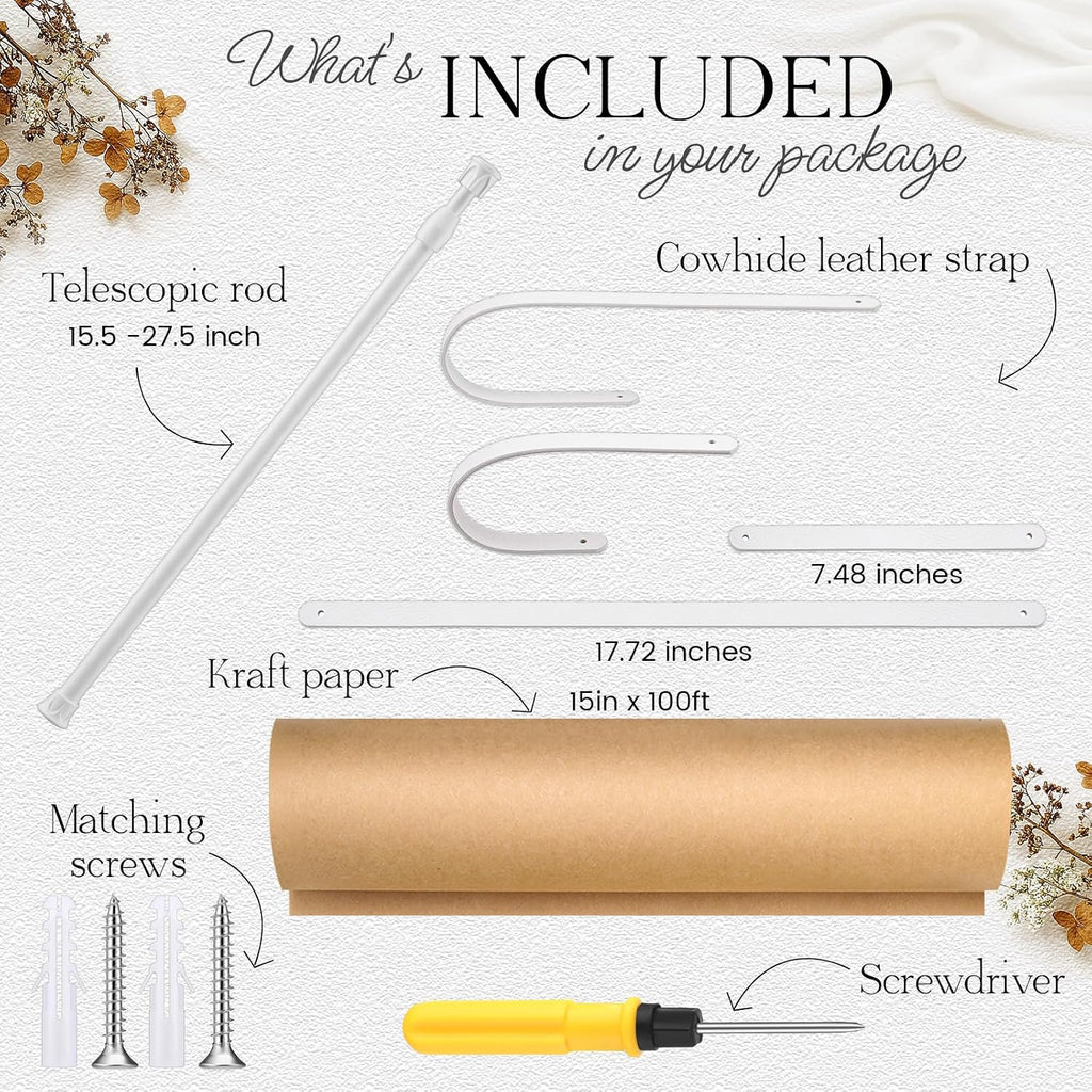 Vicenpal Dispensador de rodillos de papel kraft de 15.5 pulgadas con rollo Kraft de 98.4 ft para listas de tareas, dibujo de bricolaje, tomar notas, obras de arte, inspiración (blanco)
