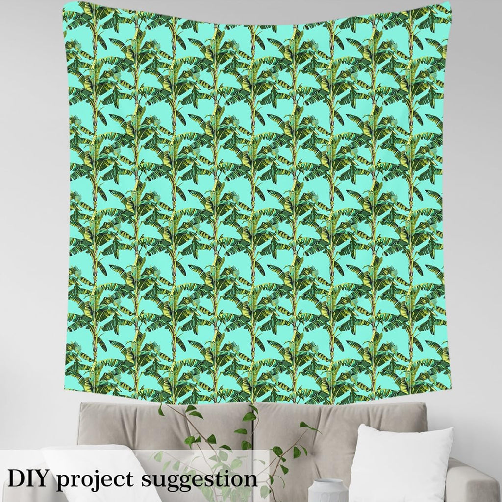 Feelyou Palm Tree Print Fabric By The Yard, Palm Leaf Upholstery Fabric for Chairs Sofa Couch,Botanical Nature Theme Soft Flannel, 2 Yards, Green Blue