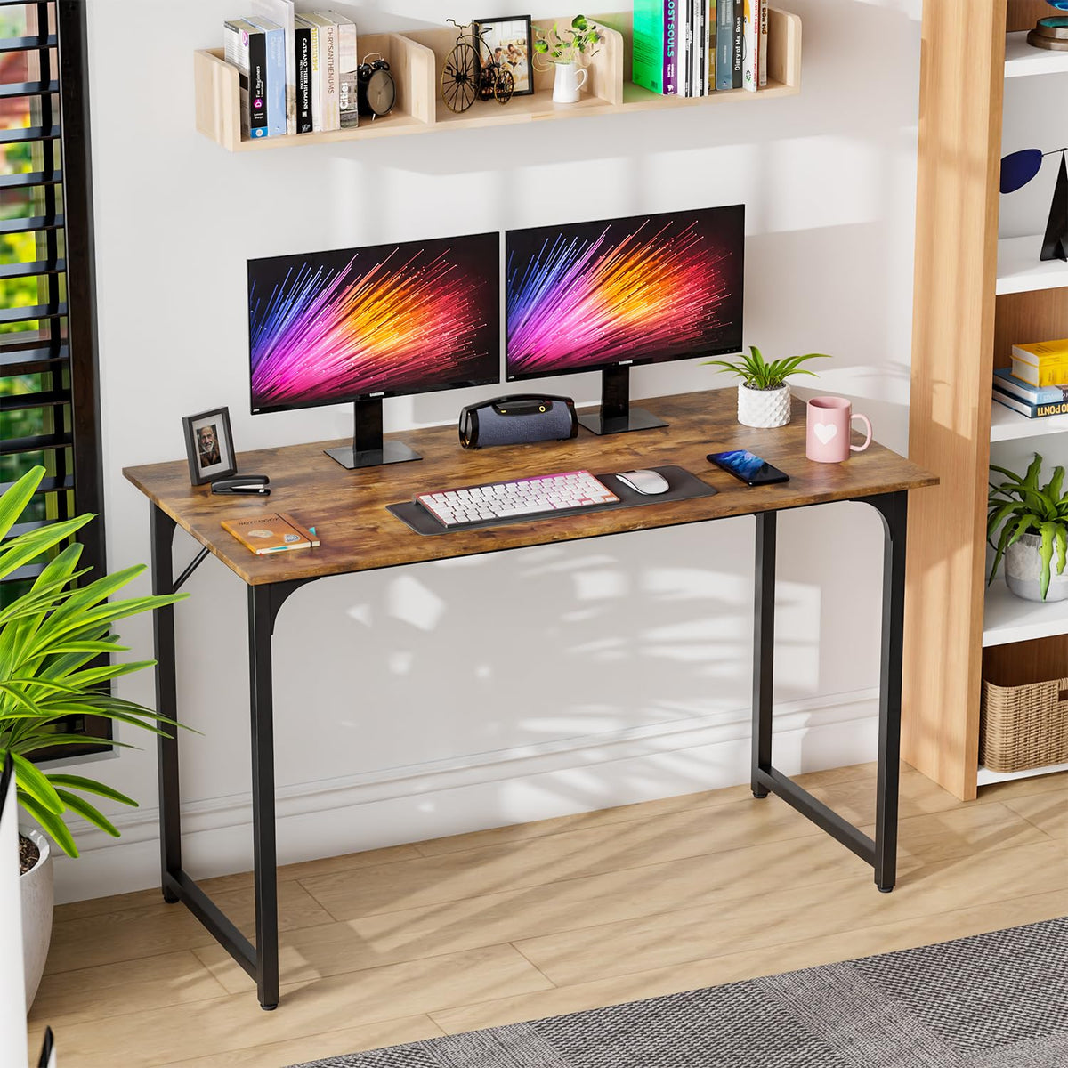 PayLessHere | Escritorio para computadora de 32 pulgadas | color café | Escritorio de oficina con estructura metálica, patas ajustables | Superficie resistente al agua y a los arañazos | Mesa de