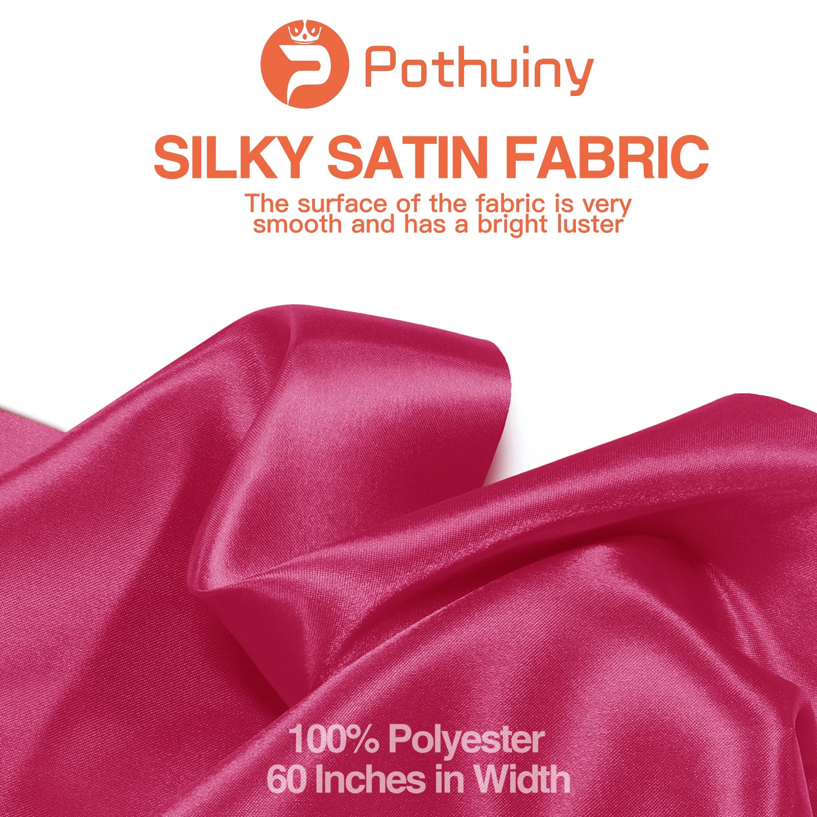 P Pothuiny 55 Inch Wide Hot Pink Satin Fabric by The Yard, Silky Charmeuse Satin Fabric for Bridal Wedding Dress Decor DIY Apparel Crafts, 1 Yard