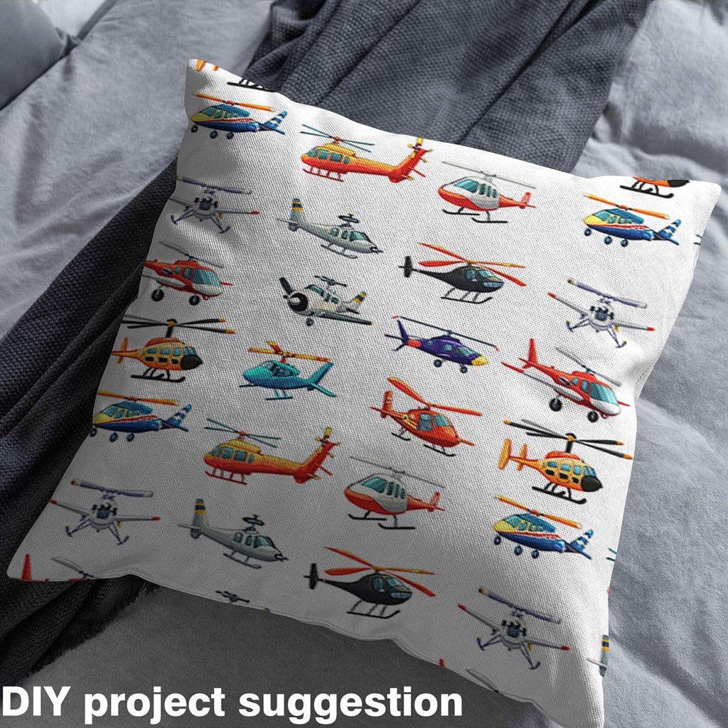 Aircraft Decorative Fabric, 3D Print Various Airplane Fabric By The Yard for Kids Boys, Fighter Flight Helicopter Upholstery Fabric for Chairs, Cartoon Aviation Theme Waterproof Fabric 1 Yard