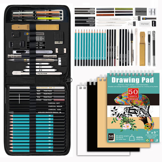 KALOUR 50 Pack Drawing Set Sketch Kit Pro