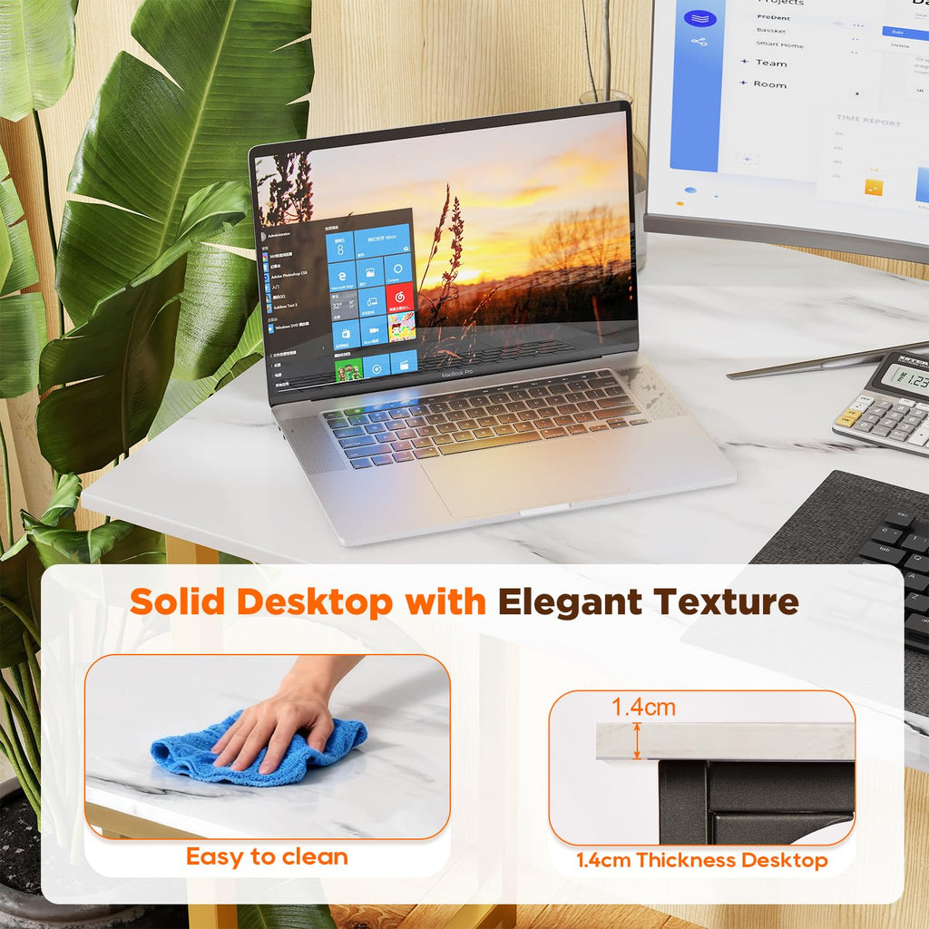 PayLessHere | Escritorio para computadora de 32 pulgadas | color café | Escritorio de oficina con estructura metálica, patas ajustables | Superficie resistente al agua y a los arañazos | Mesa de