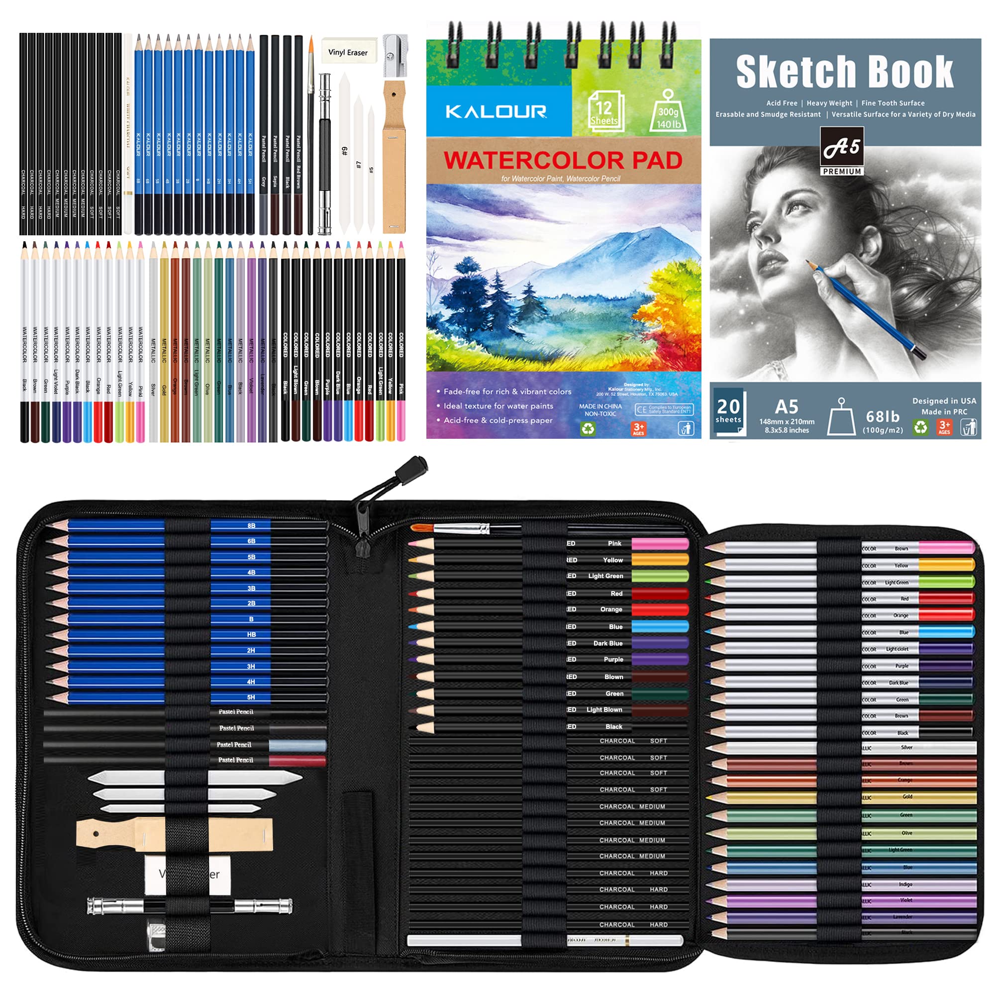 KALOUR 76pc Art Supply Set - Sketching & Drawing Kit