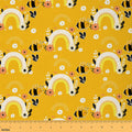 Rainbow Embrace Shine Decorative Fabric by The Yard - White Flower and Yellow Bee Upholstery, Garden Pastoral Style DIY Waterproof for Quilting Sewing, Yellow, 1 Yard