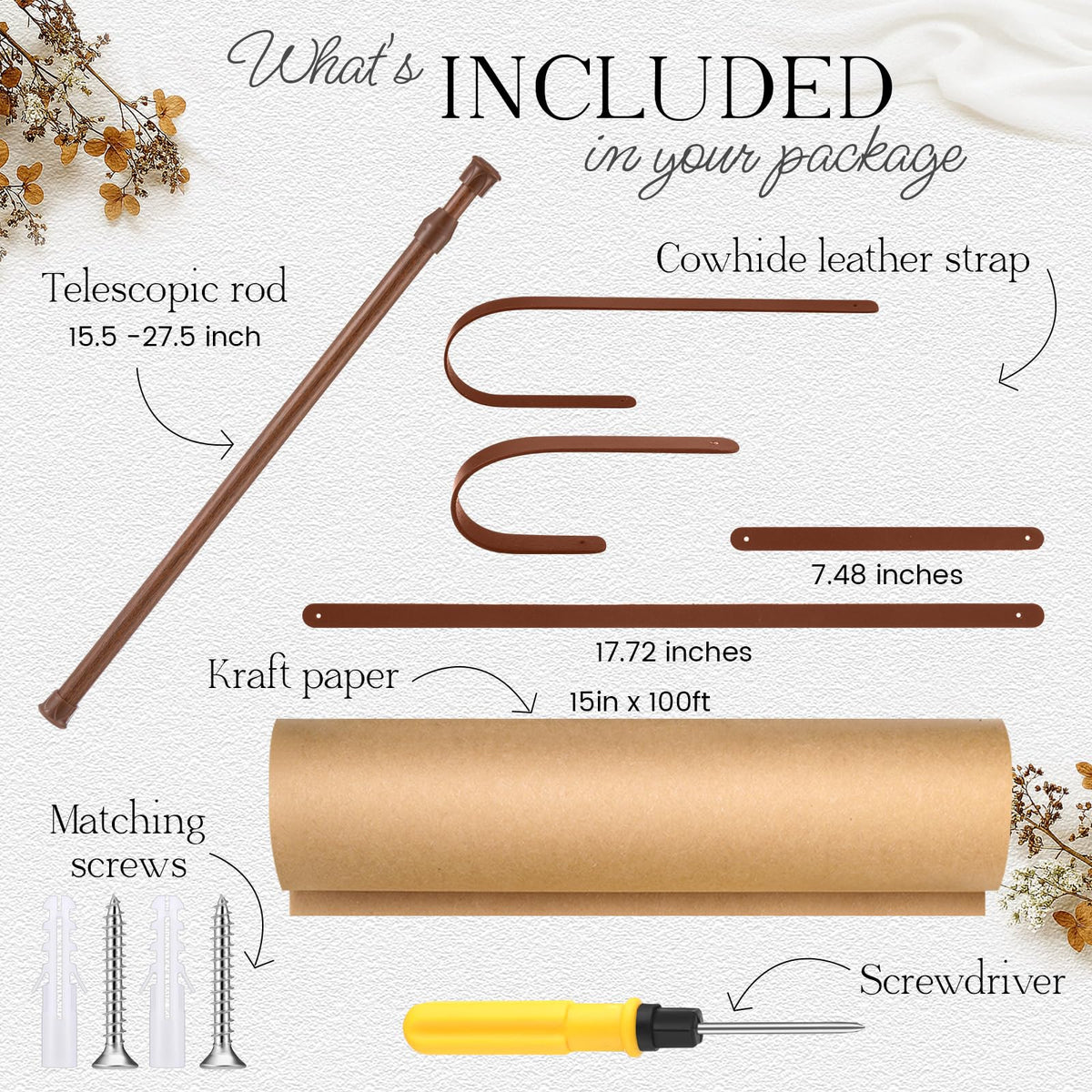Vicenpal Dispensador de rodillos de papel kraft de 15.5 pulgadas con rollo Kraft de 98.4 ft para listas de tareas, dibujo de bricolaje, tomar notas, obras de arte, inspiración (blanco)