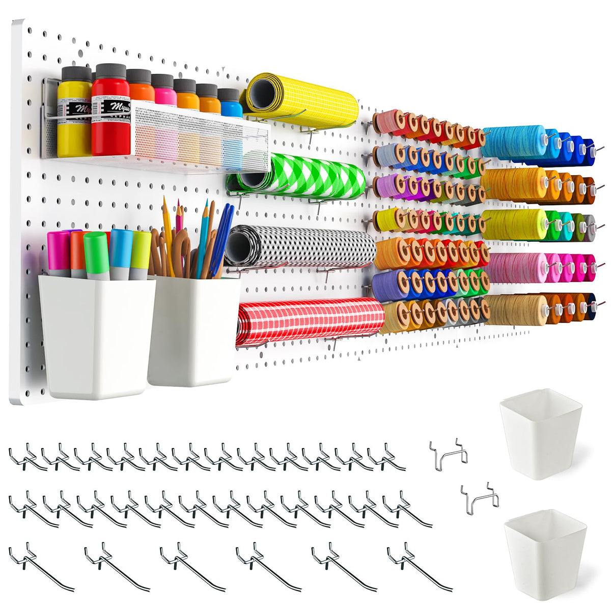 FZK Tablero de clavijas, kit de 36 piezas, incluye 4 tableros blancos y accesorios, tablero de clavijas de plástico, con ganchos, organizador de pared para oficina, sala de manualidades
