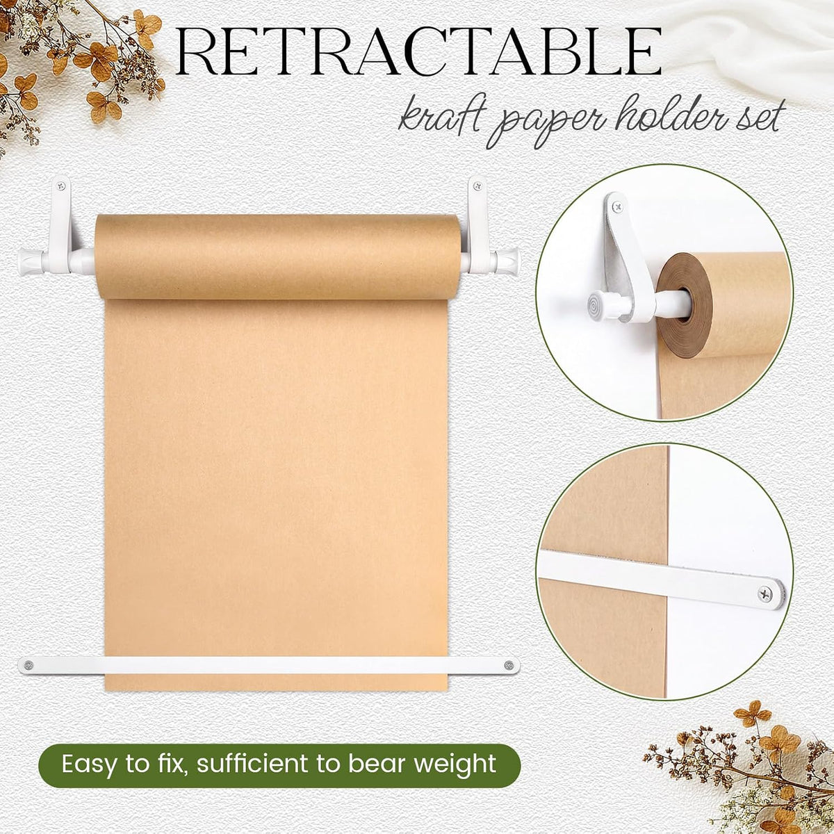 Vicenpal Dispensador de rodillos de papel kraft de 15.5 pulgadas con rollo Kraft de 98.4 ft para listas de tareas, dibujo de bricolaje, tomar notas, obras de arte, inspiración (blanco)