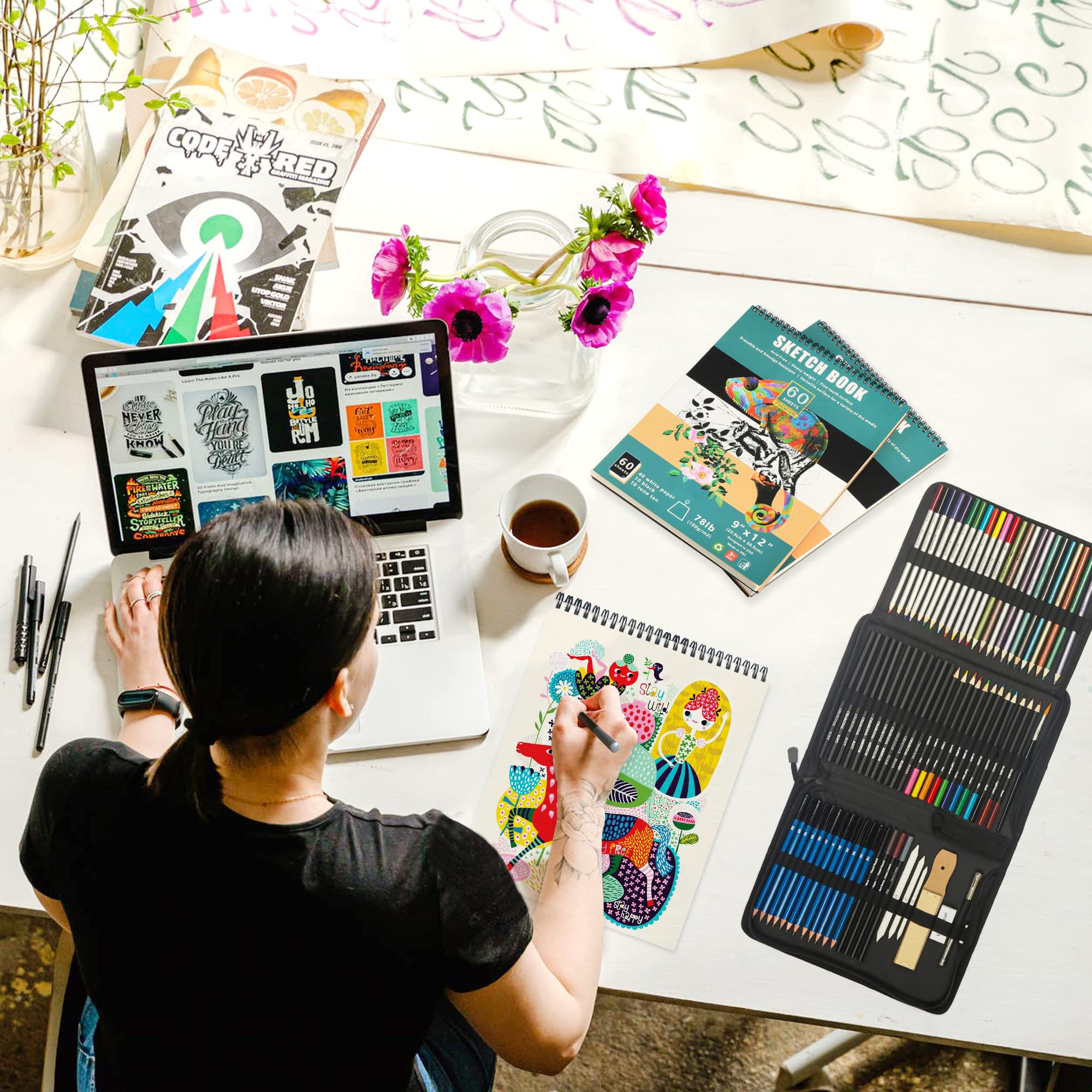 KALOUR 76pc Art Supply Set - Sketching & Drawing Kit