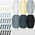 Cinta de Cremallera de Nylon #3 para Costura: YZSFIRM 24 Yardas Serie Gris por Yarda Cremalleras de Bobina de Nylon para Manualidades de Costura DIY con 30 Deslizadores de Cremallera de Metal al Por