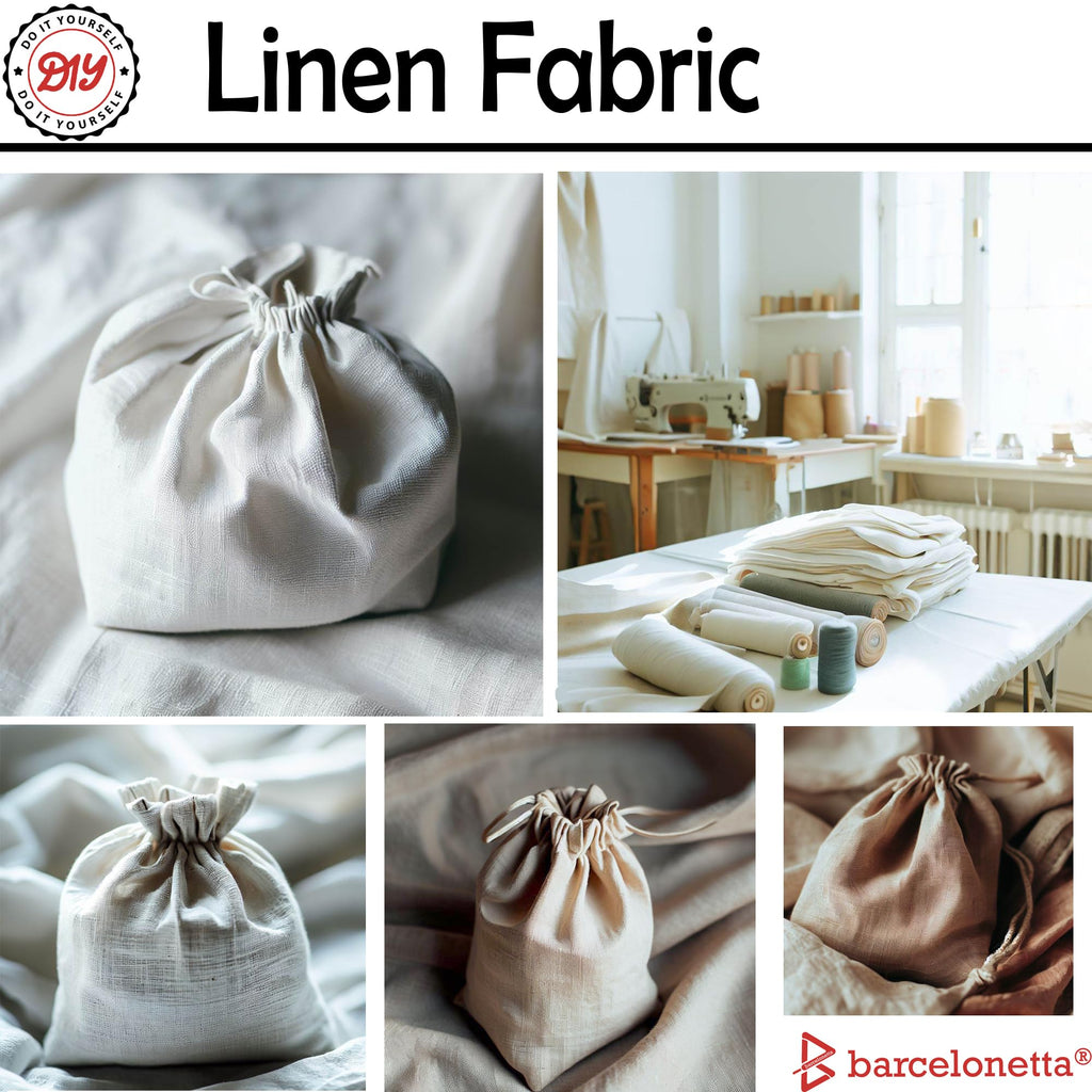 Barcelonetta | Linen Fabric | Natural Linen Cloth | Embroidery, Sewing | Soft, Breathable | 55" Wide | 70% Linen, 30% Rayon | Hemp, Jute, Needlework, Lining (Khaki, 1 Yard)